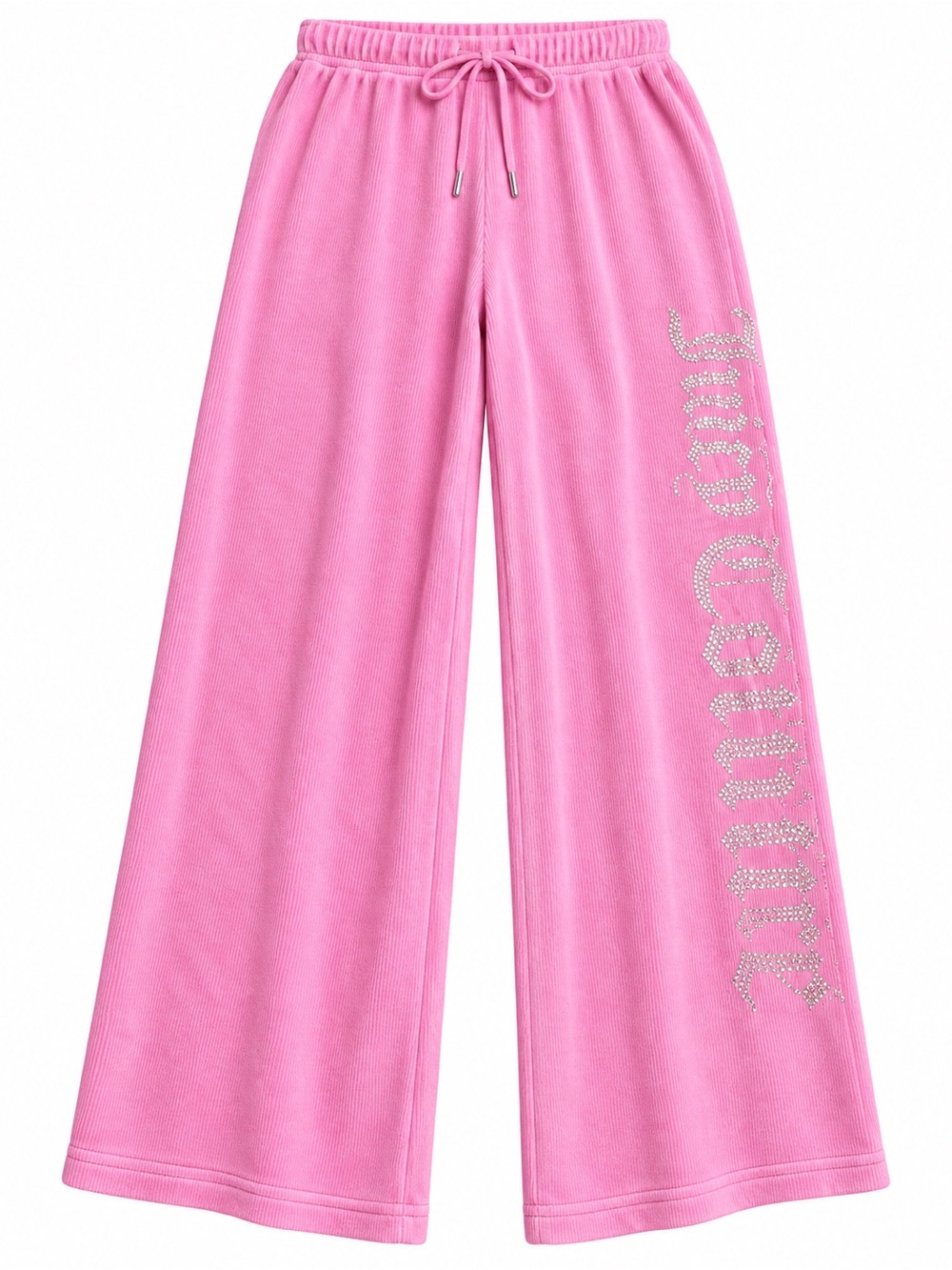 Juicy Couture Pink Velour Wide-Leg Sweatpants with Rhinestone Script
